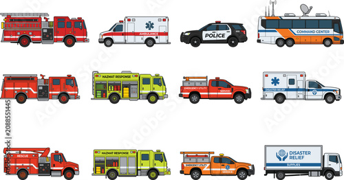 Canvastavla Emergency Response Vehicle Collection Vector Set with Fire Rescue Police Ambulan