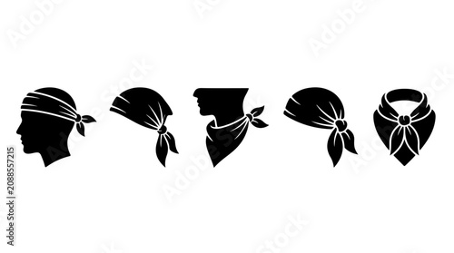 Bandana and scarf style icons illustration featuring head and neck silhouettes representing fashion, versatility, and practical outdoor wear