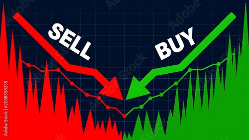 Stock market graph, trading chart, buy and sell signals, financial analysis, investment trends