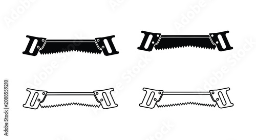 Foto Hand saws black and white line art illustration set