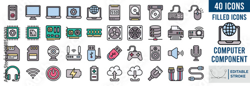Tableau sur toile Computer component Filled editable icon set