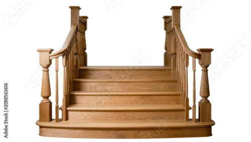 Tableau sur toile Ornate wooden staircase with carved balusters and handrail, isolated on transpar