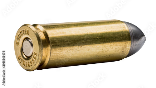 Photos Golden brass bullet casing with silver tip, isolated on transparent background