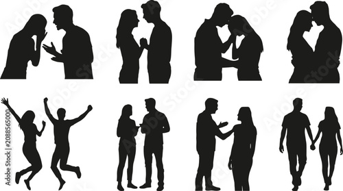 Foto Black Silhouette Icons of People Communicating, Interacting, and Expressing Rela