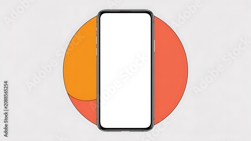 Smartphone, blank screen, orange circle, mobile phone template, advertising mockup