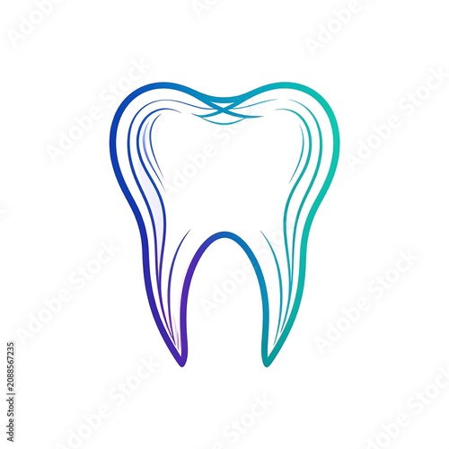 Stylized Blue Tooth Outline Isolated on Light Gray Background