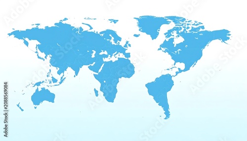 Blue World Map Silhouette Displayed on Clean White Background