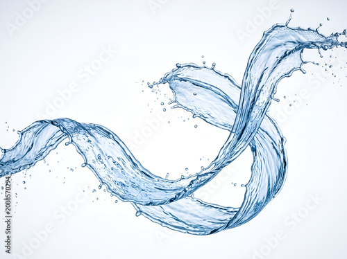 Water flows dynamically in a wave-like motion splashing freely