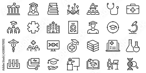 Billede på lærred Medical Education and Healthcare Line Icons Set Editable Vector Illustration Iso