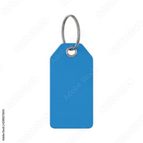 Bright blue tag with a metal ring attachment for labeling or identification purposes