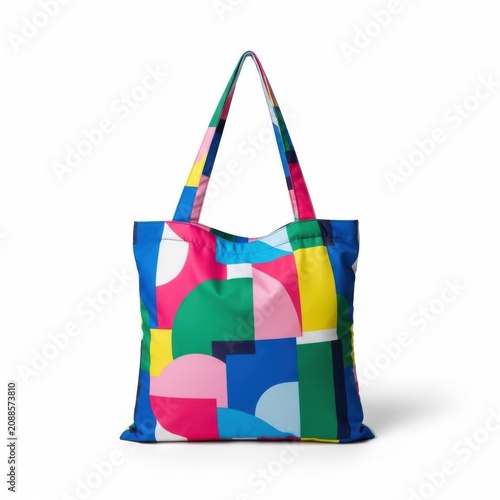 Colorful geometric pattern tote bag with adjustable straps