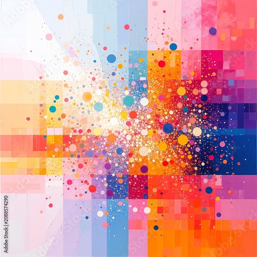 a colorful abstract painting with circles and dots