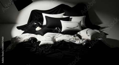 Minimalist Still Life With Pillows and Abstract Sculptures Artistic Arrangement