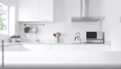a white kitchen with a white counter top