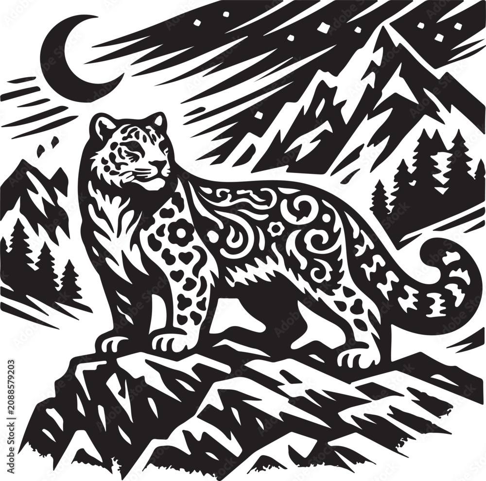 Obraz premium Snow Leopard Standing On Mountain Peak