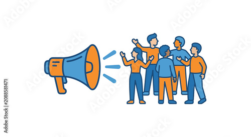 Foto Group of people with megaphone speaking.
