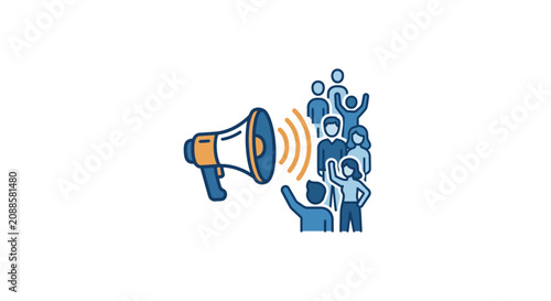 Принти на полотні Megaphone with people hearing loudspeaker.