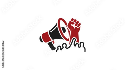 Fotografie Megaphone with raised protesting fist sign.
