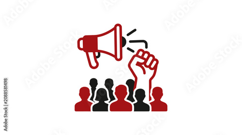 Quadro su tela Red megaphone with raised fist people.