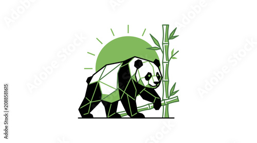 Fotografie Geometric panda bear eating bamboo shoots.