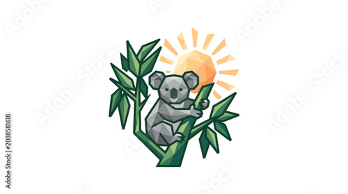 Photography Koala sitting on green tree branch.