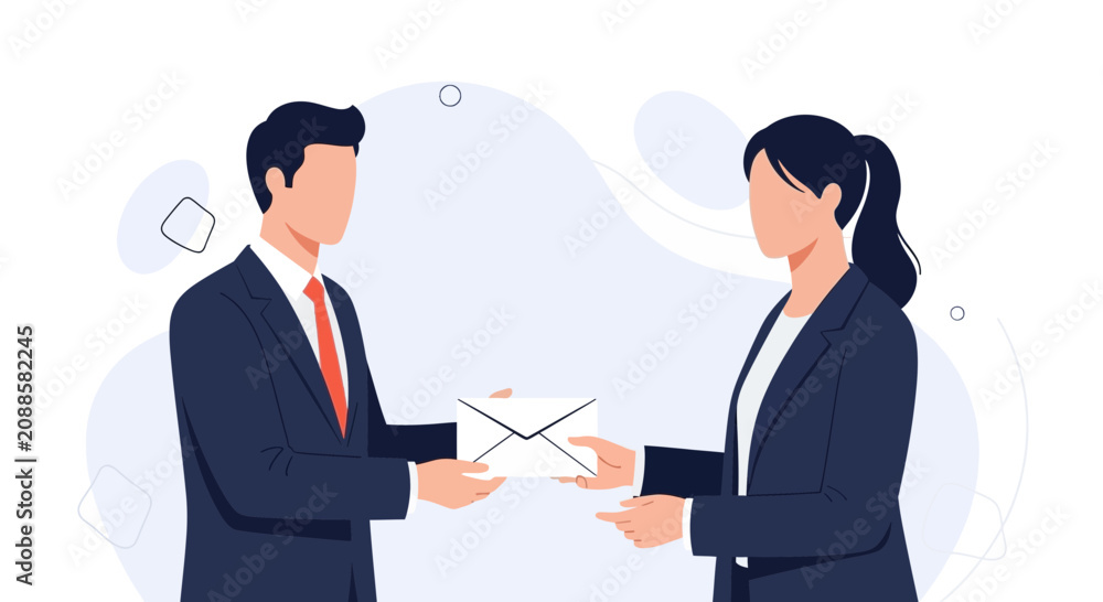 Obraz premium Business People Exchanging Envelope, Collaboration and Communication Concept