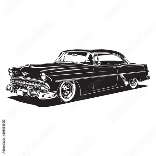 Obraz na plátne Vintage 1950s American classic car vector illustration with chrome bumpers and w