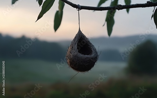 Bird's nest hanging from branch (1)