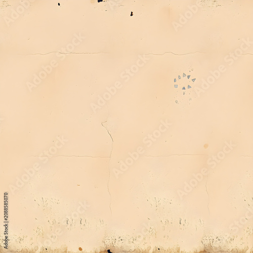 Sun-bleached stucco wall with faded blue ceramic tile fragments