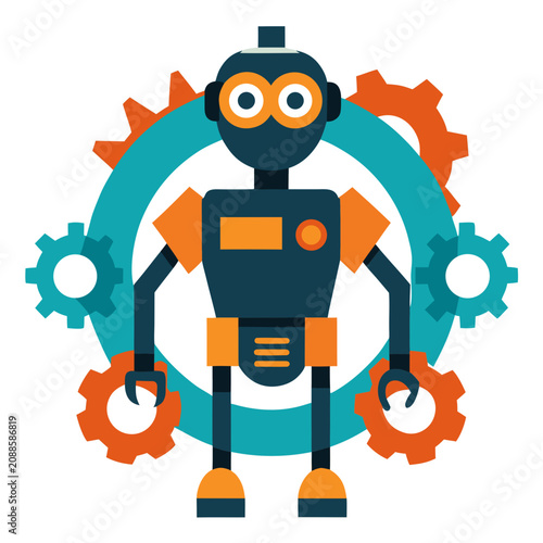 Robot with Gears Representing Technology and Automation Concept Featuring Engineering, Machine, Mechanical with Futuristic