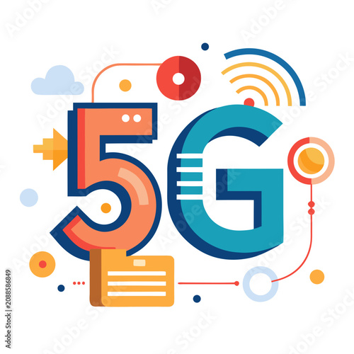 5g Technology Illustration with Abstract Elements and a Document Icon Featuring 5g, Design, Vector with Symbol and Network