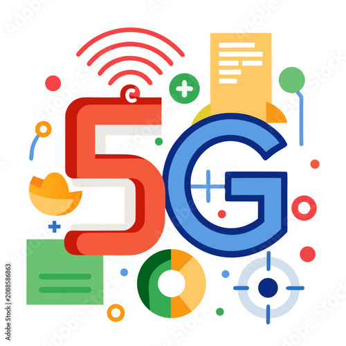 5g Technology Explained with Colorful Icons and Symbols on White Background Featuring 5g, Network, Wireless with Internet