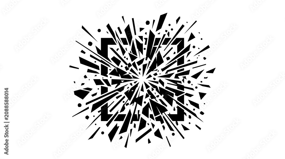 Fototapeta premium Abstract Black Geometric Explosion Burst on White Background