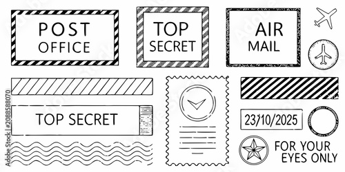 Fotografía Collection Of Black And White Postal Stamps Vector Illustration