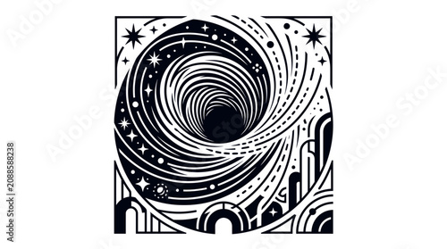 Abstract Black Hole Swirl with Stars and Cosmic Elements