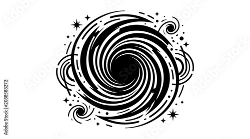 Abstract Black Hole Swirl with Stars and Galaxies - Cosmic Vortex Illustration
