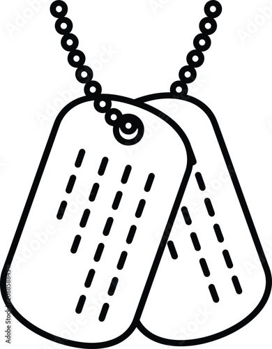 Military Dog Tag. Military Dog Tag Identification Line Art Vector Icon
