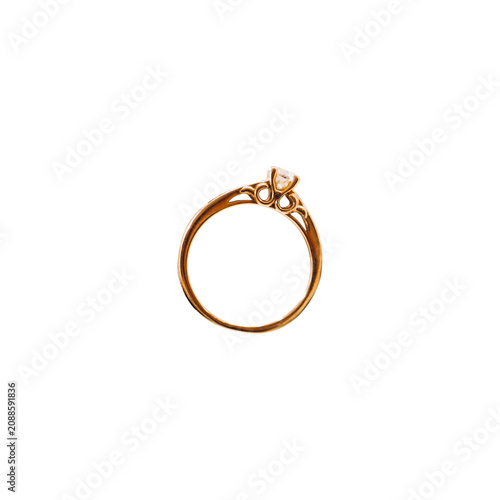 Bild auf Leinwand Golden engagement ring with diamond isolated PNG on transparent background, eleg