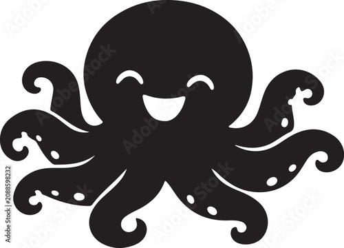  Vector cartoon octopus silhouette with smiling face