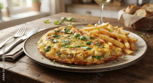 Delicious potato omelet with basil
