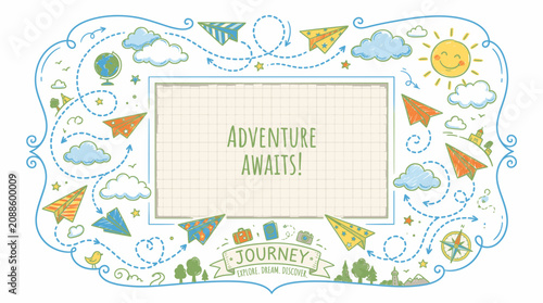 Obraz na plátně Adventure Awaits Travel Journey Design.