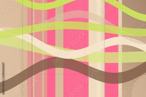 Canvastavla Abstract wavy geometric design in pink, green, and beige creates a modern, playful mood, ideal as a colorful backdrop with space for text or branding