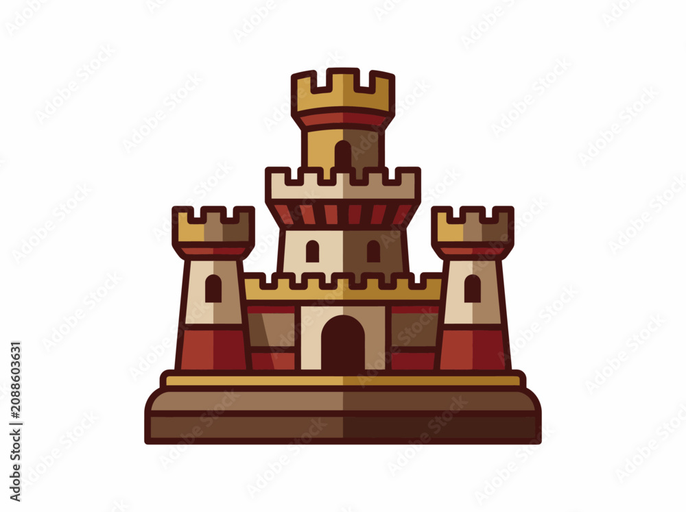 Obraz premium This vibrant illustration showcases a stylized Lego castle featuring towers and walls, evoking childhood nostalgia and creativity through playful design elements.