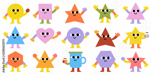 Canvastavla Colorful Geometric Shape Characters With Arms And Legs On White