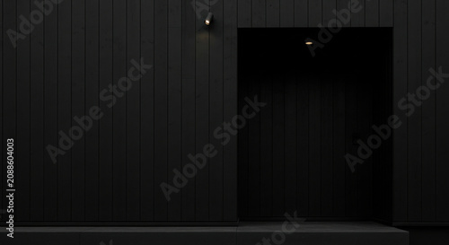 Minimalist Dark Entrance With Subtle Lighting And Wood Paneling