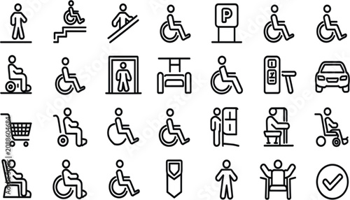Modern flat accessibility and public infrastructure icon set for inclusive design