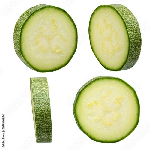 Zucchini slices isolated on white background set