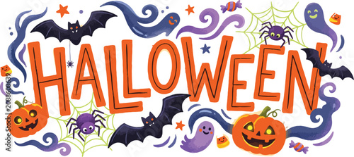 Halloween decorations with pumpkins and bats