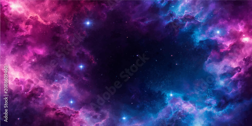 Fényképezés Abstract Deep Space Background with Blue Galaxy Nebula Starfield and Cosmic Ligh
