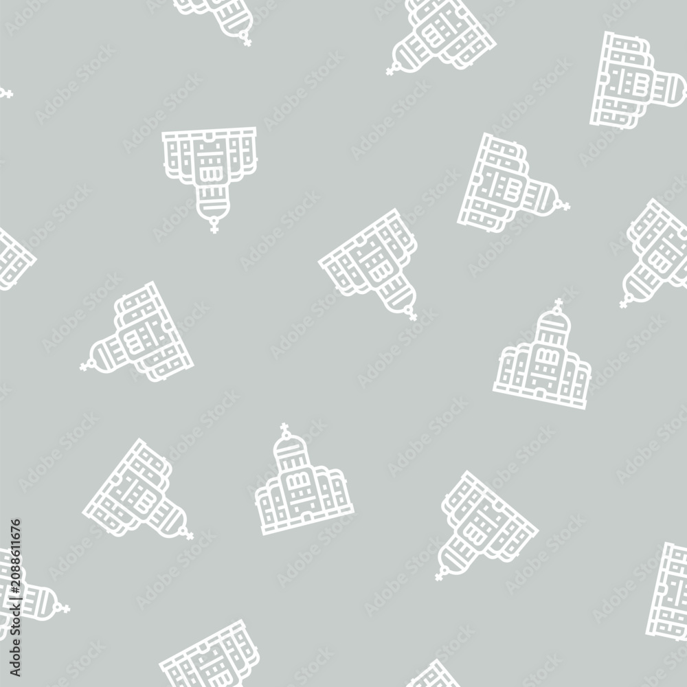 Obraz premium church or monastery christianity building vector line seamless pattern church or monastery christianity building sign illustration